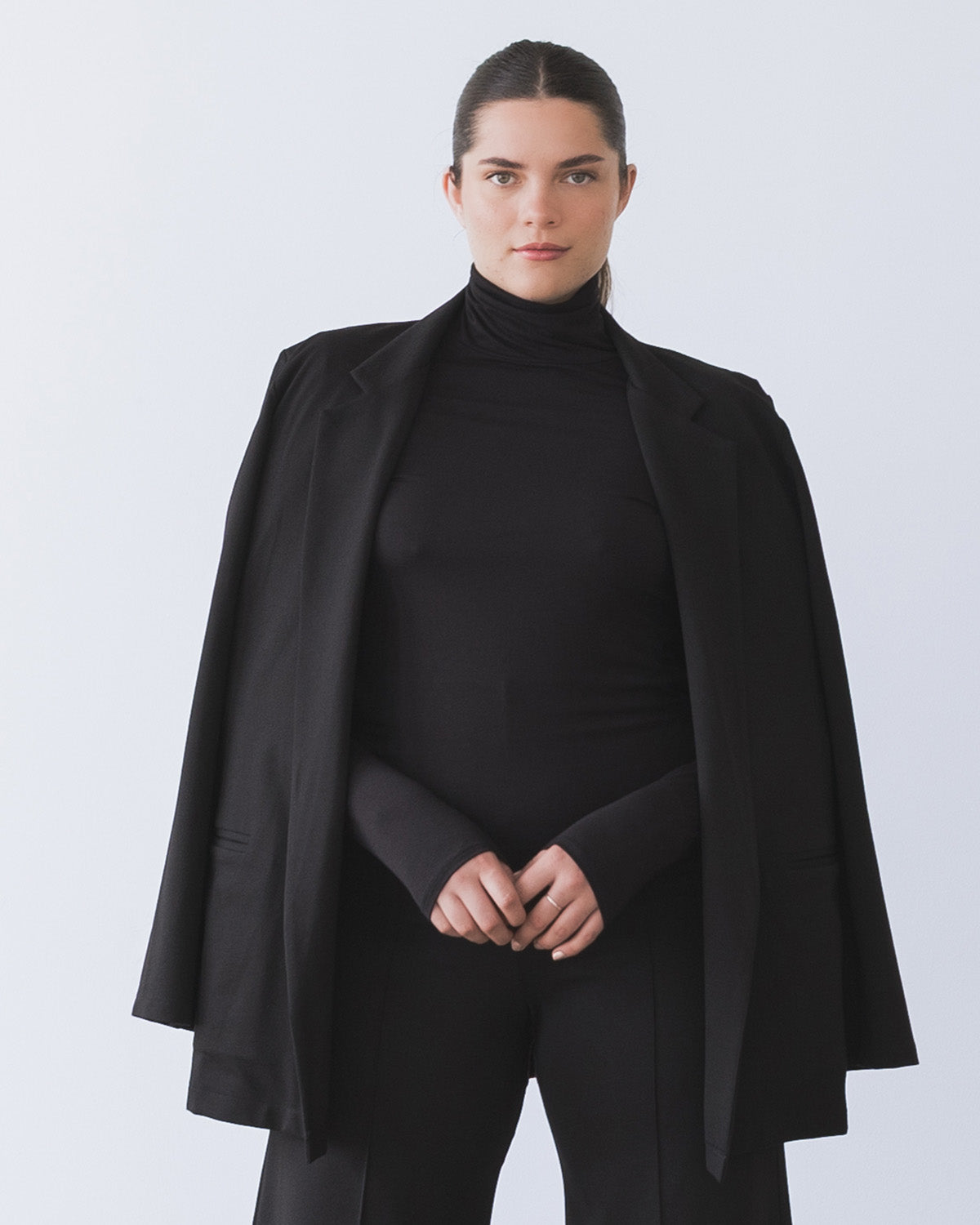 Black Ponte Knit Oversized Blazer