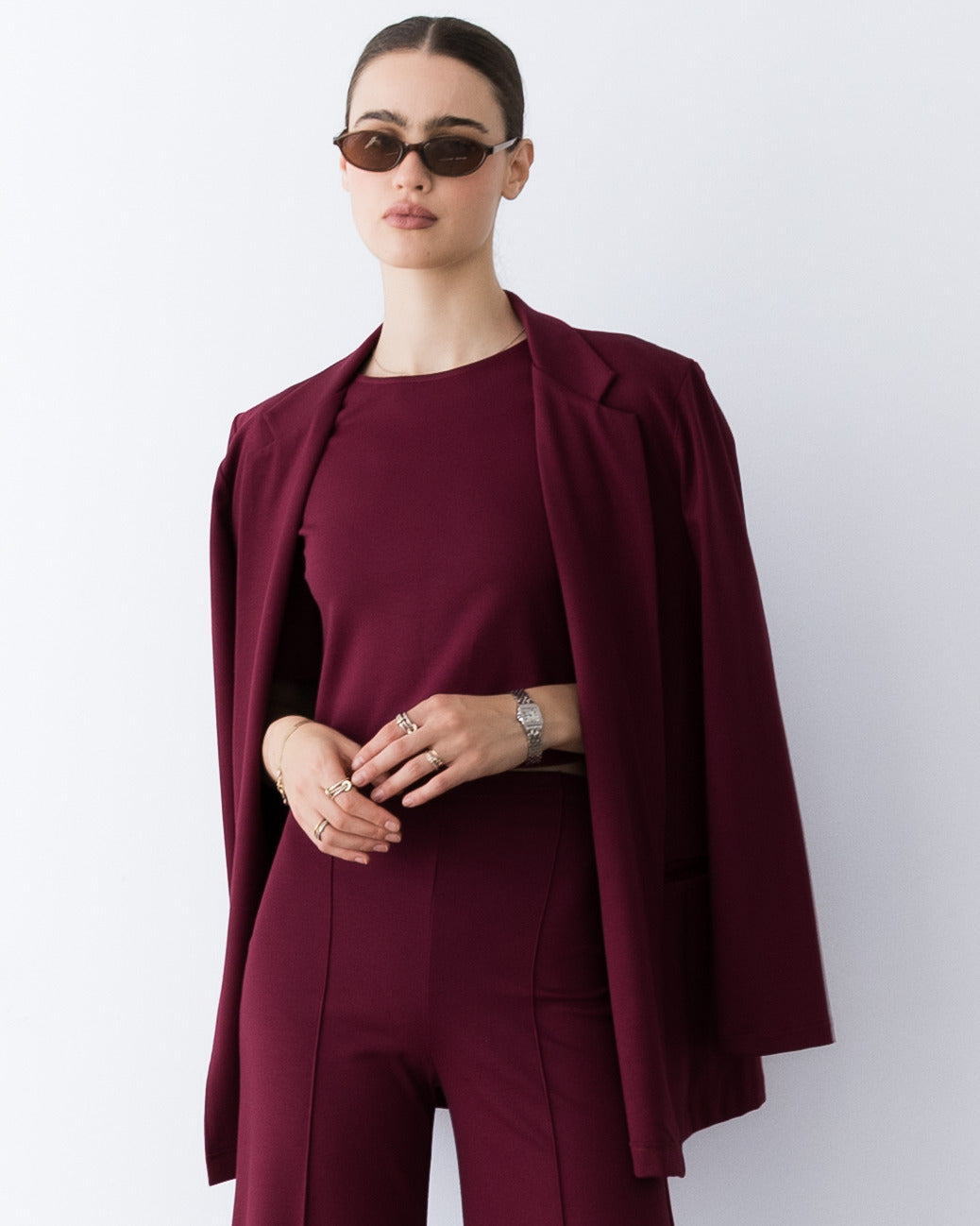 Wine Ponte Knit Oversized Blazer