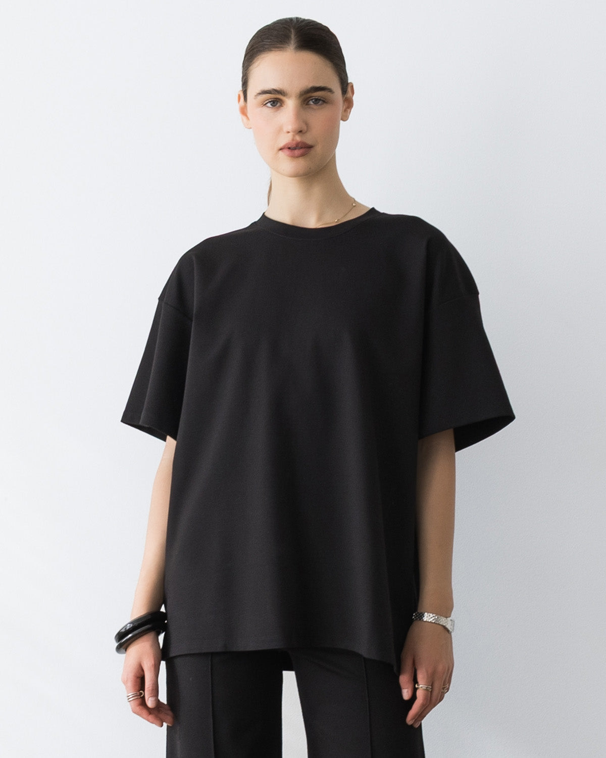 Black Ponte Knit Big Shirt
