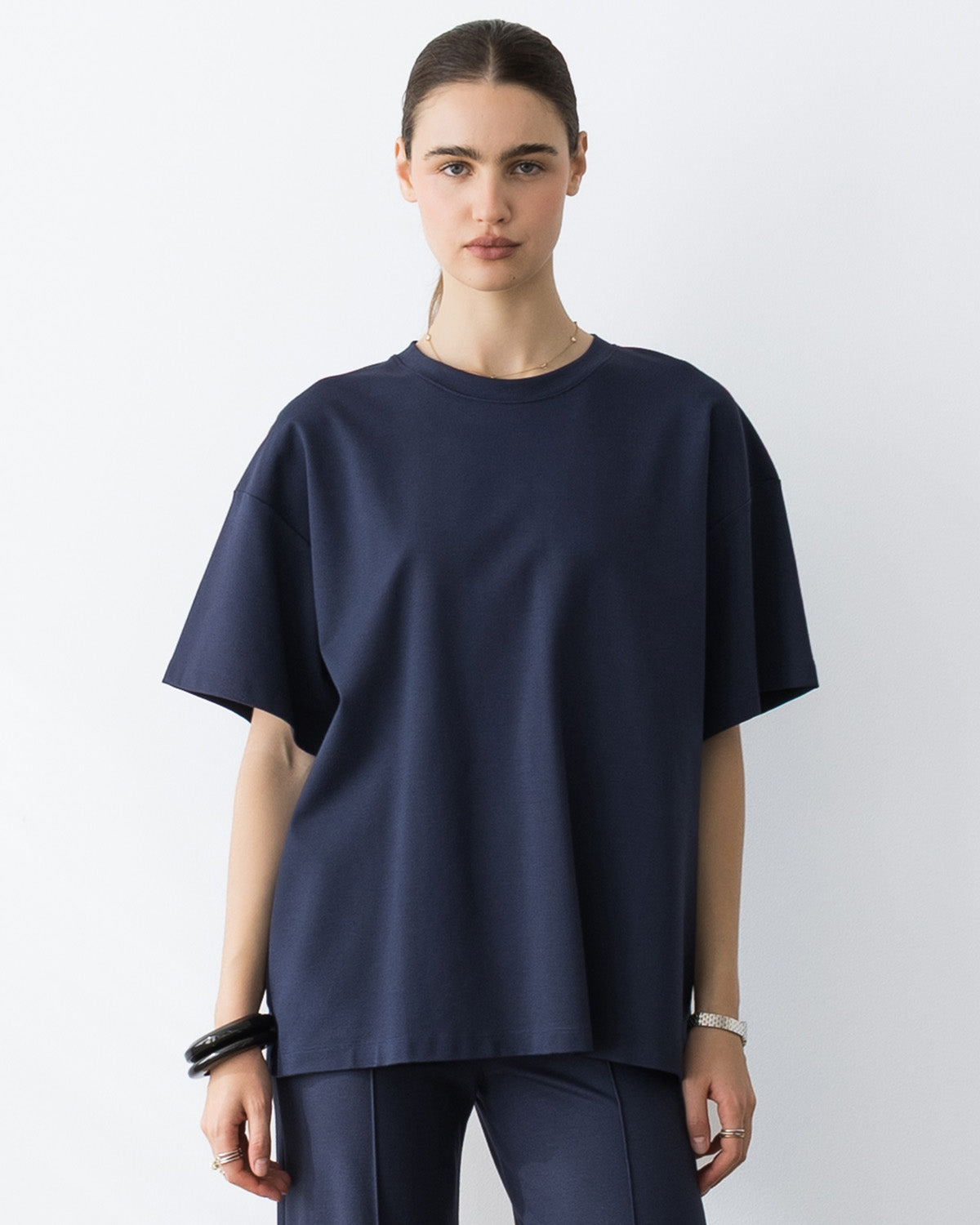 Navy Ponte Knit Big Shirt