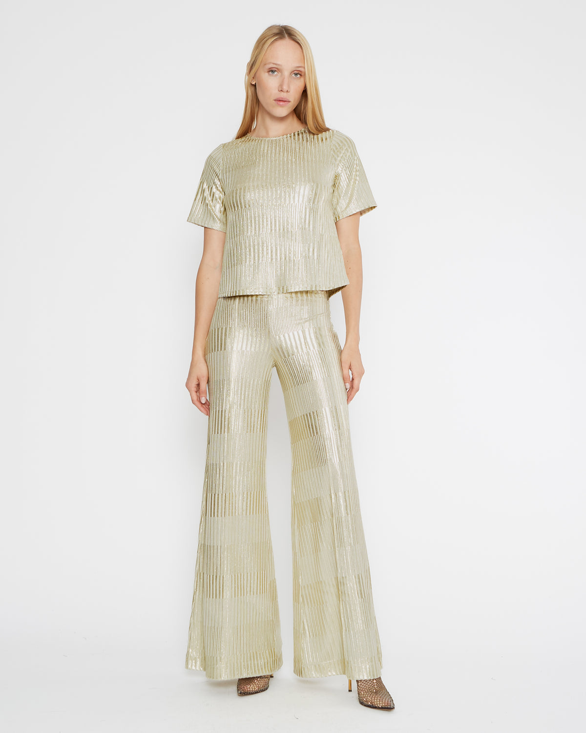 Foil Metallic Short Sleeve Top Extended