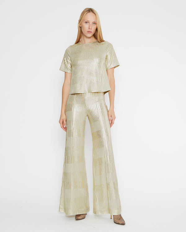 Foil Metallic Short Sleeve Top Extended