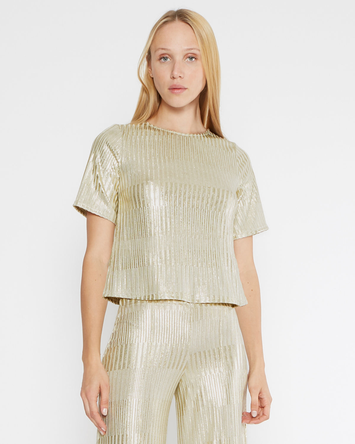 Foil Metallic Short Sleeve Top Extended