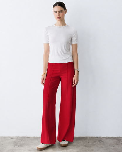 Red Ponte Knit Standard Wide Leg Pant