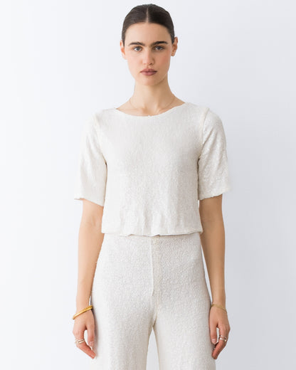 Ivory Sequin Short Sleeve Top