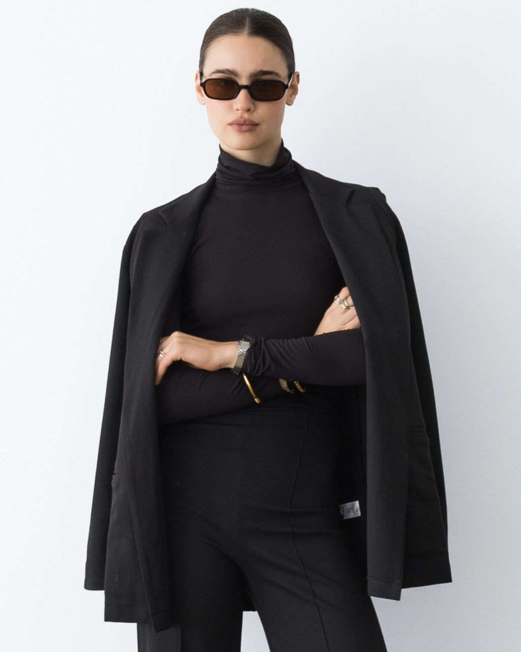 Black Ponte Knit Oversized Blazer