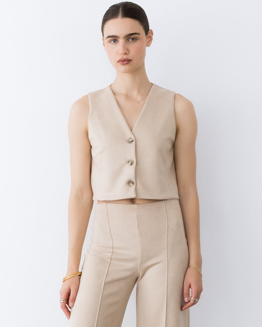 Almond Stretch Suede Vest