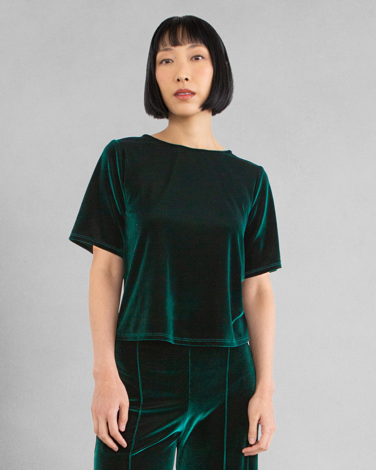 Emerald Velvet Short Sleeve Top Extended