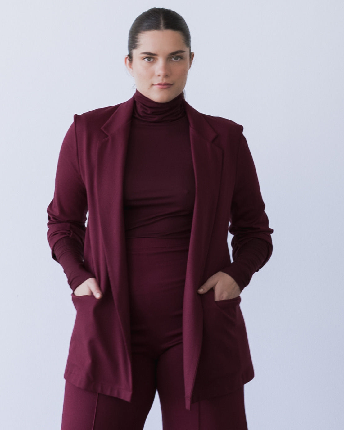 Wine Ponte Knit Oversized Blazer