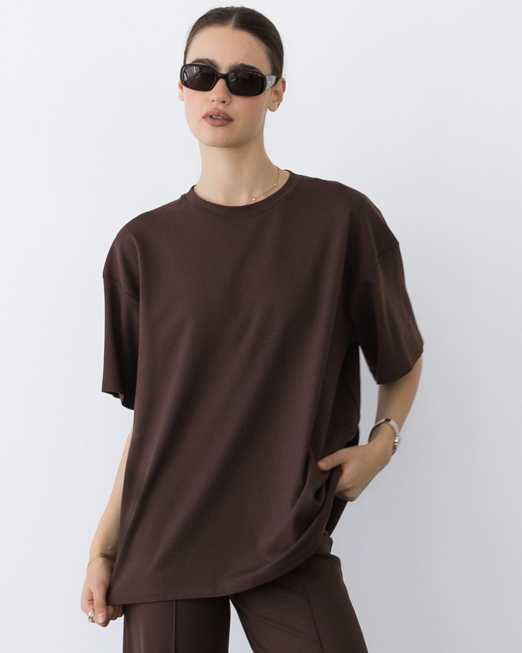 Chocolate Ponte Knit Big Shirt
