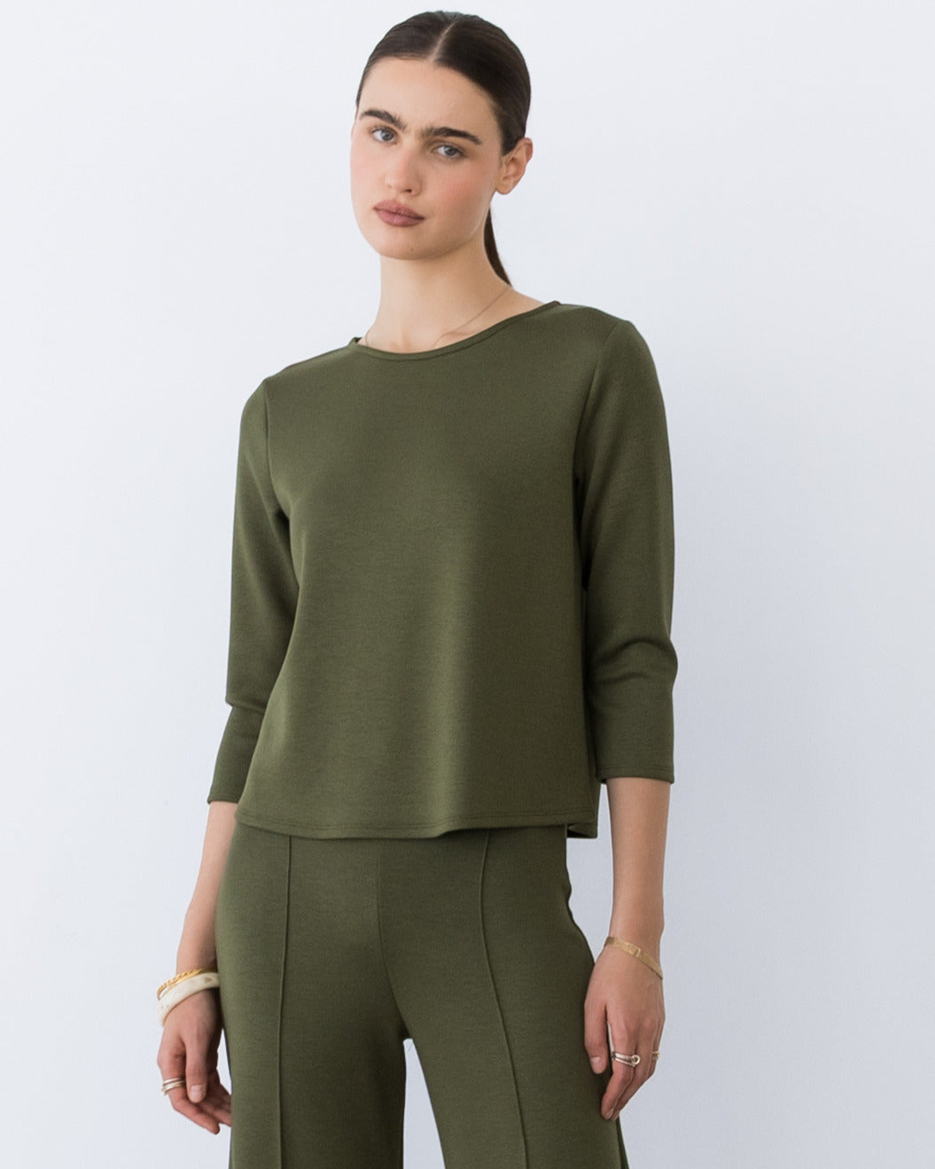 Olive Scuba 3/4 Sleeve Top
