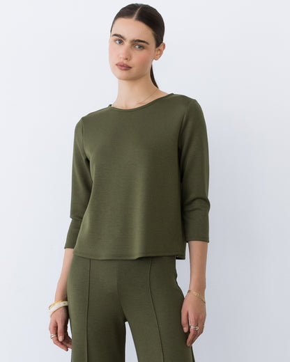 Olive Scuba 3/4 Sleeve Top