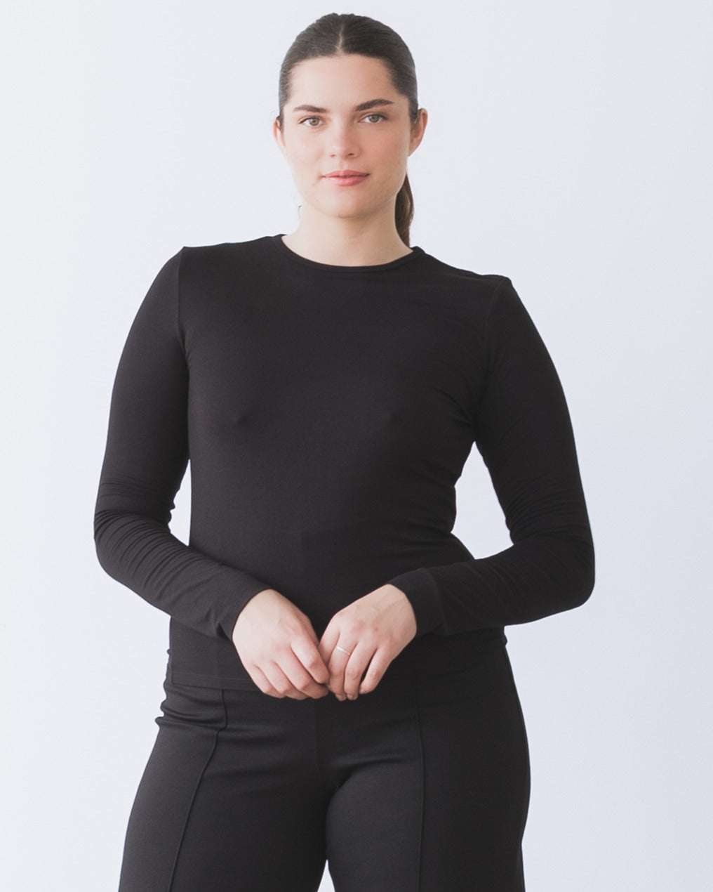 Black Modal Fitted Long Sleeve Tee