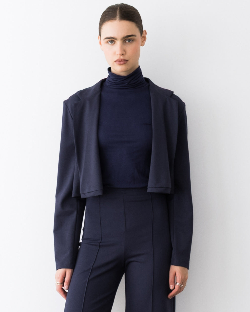 Navy Ponte Knit Boxy Blazer