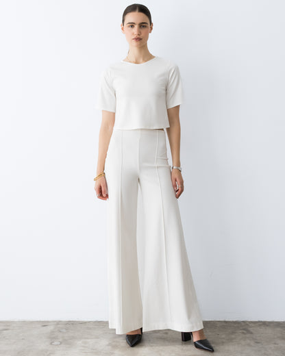 Off-White Ponte Knit Long Wide Leg Pant