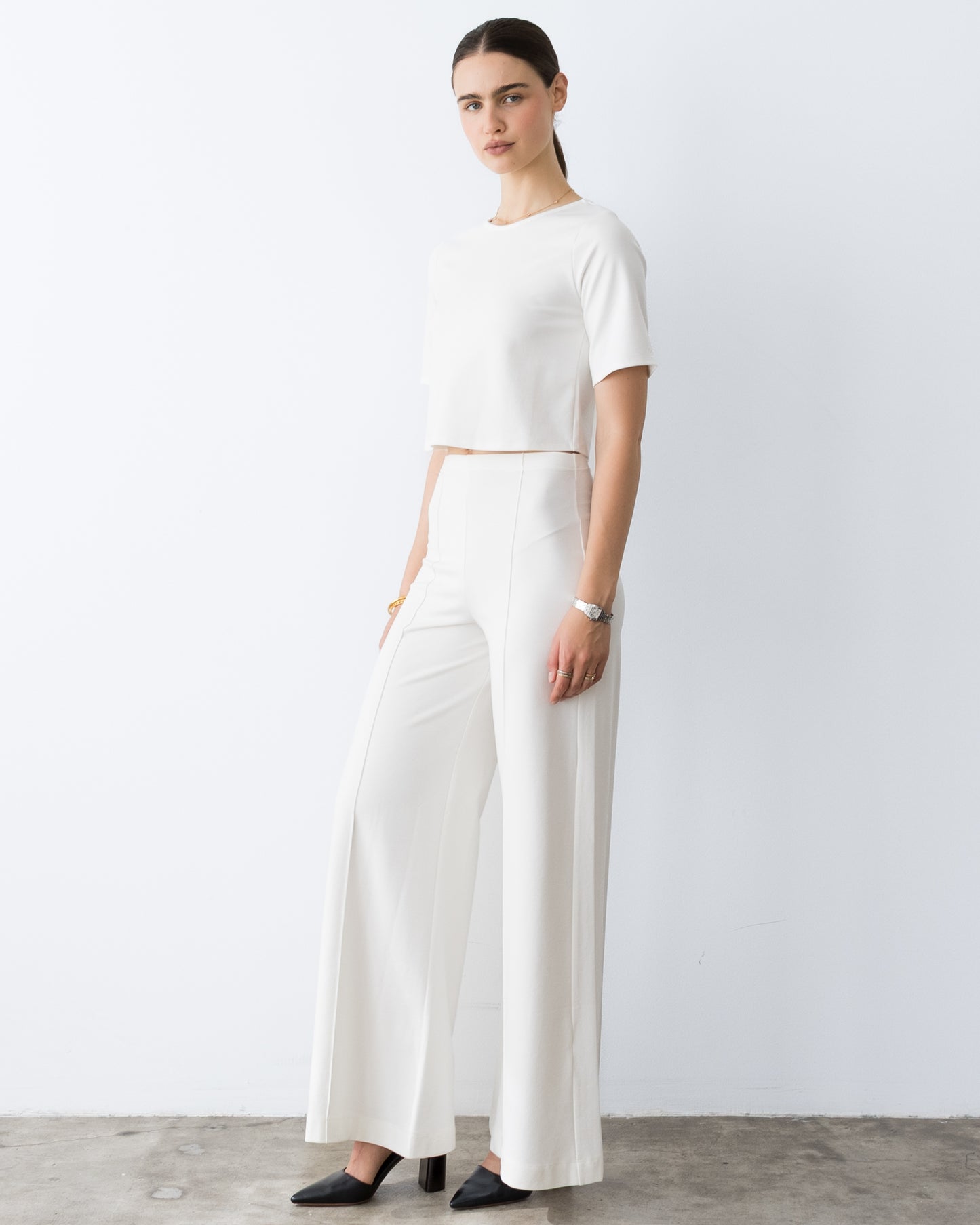 Off-White Ponte Knit Short Sleeve Top