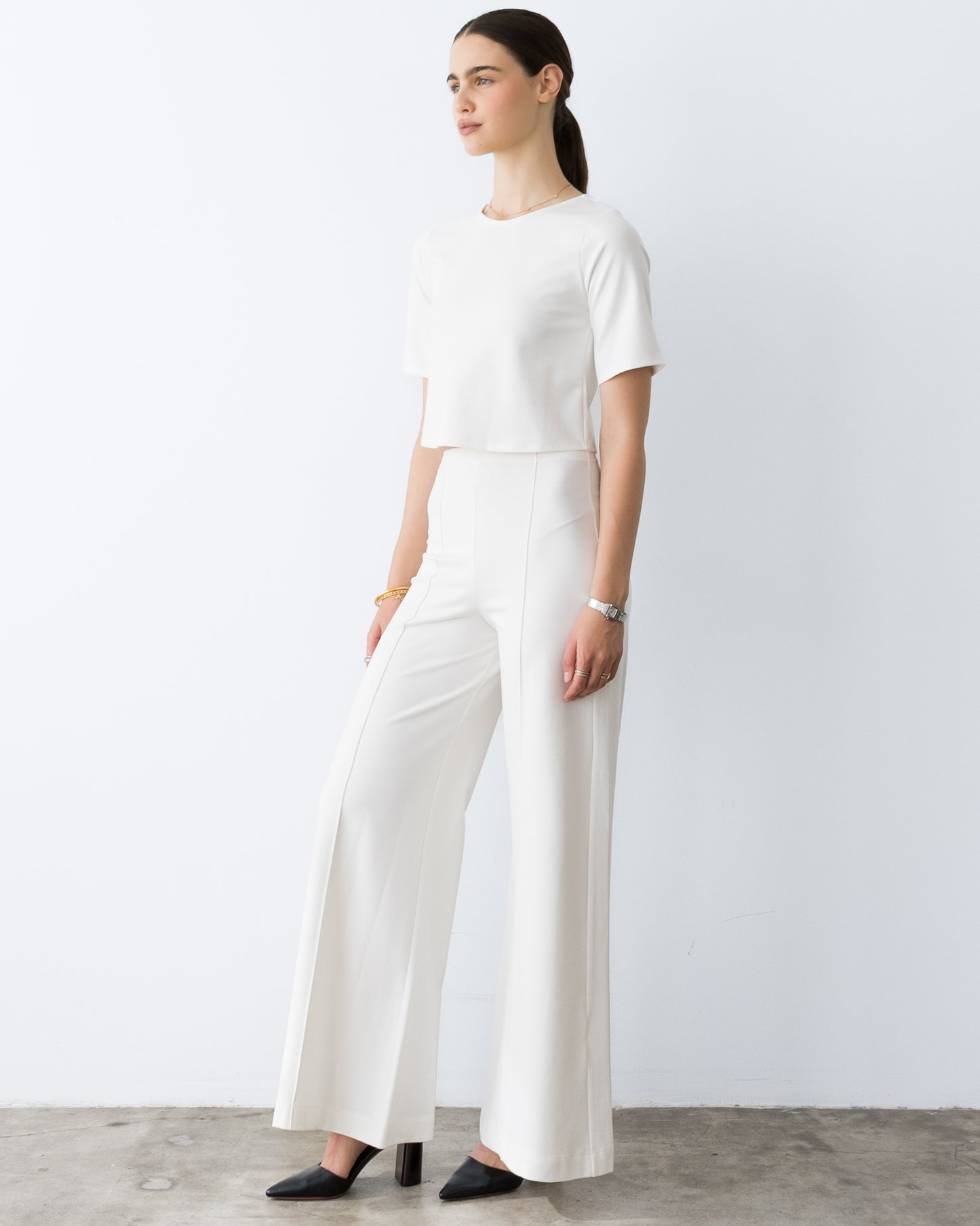 Off-White Ponte Knit Long Wide Leg Pant