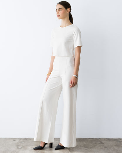 Off-White Ponte Knit Long Wide Leg Pant
