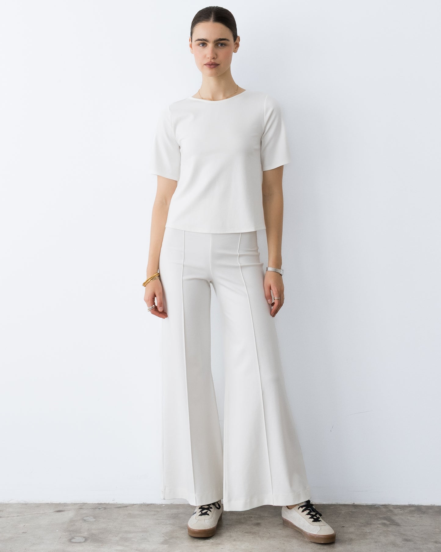 Off-White Ponte Knit Standard Wide Leg Pant