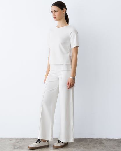 Off-White Ponte Knit Standard Wide Leg Pant