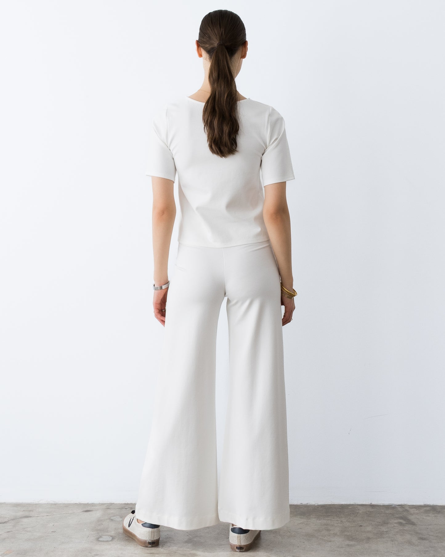 Off-White Ponte Knit Standard Wide Leg Pant