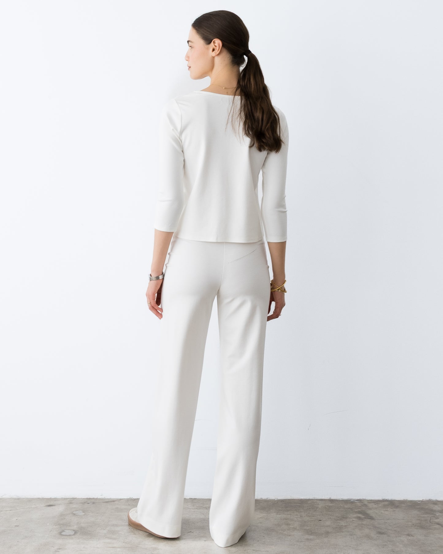 Off-White Ponte Knit 3/4 Sleeve Top