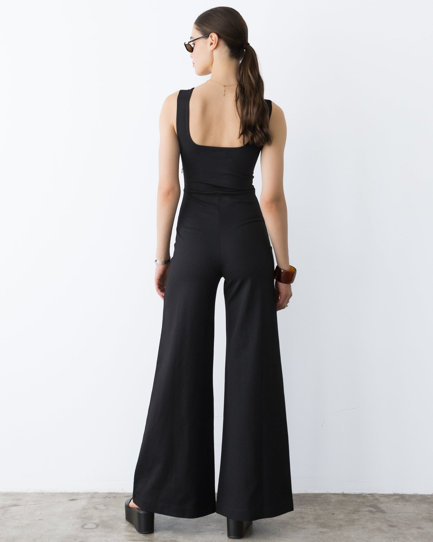 Black Ponte Knit Tank Wide Leg Jumpsuit