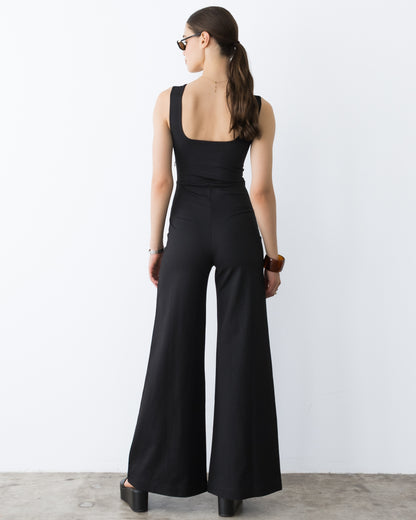 Black Ponte Knit Tank Wide Leg Jumpsuit