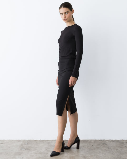 Black Ponte Knit Pencil Skirt