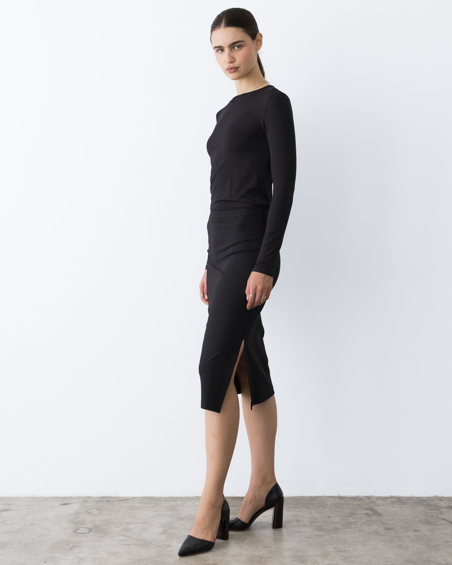 Black Modal Fitted Long Sleeve Tee