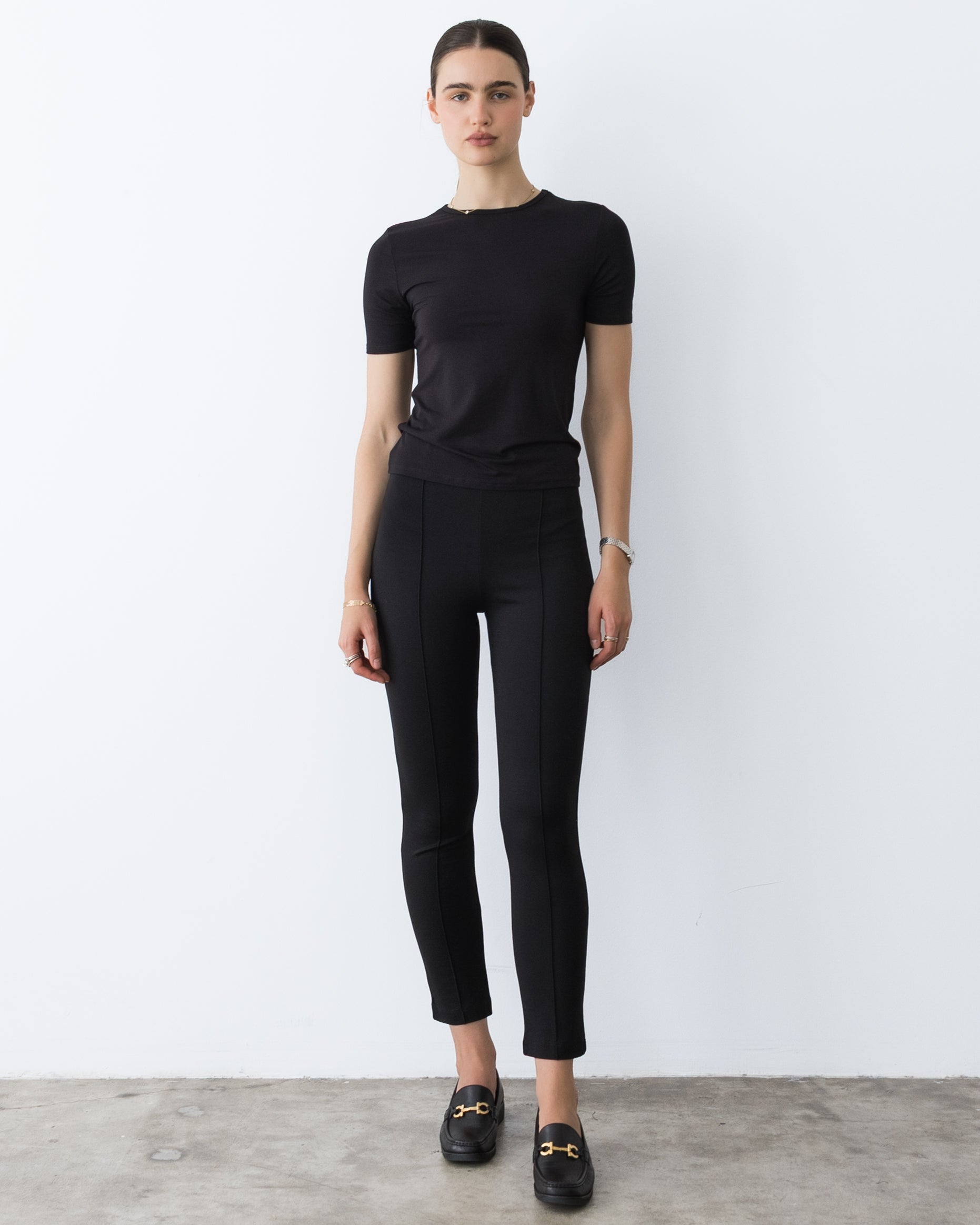 Black Ponte Knit Slim Leg Pant