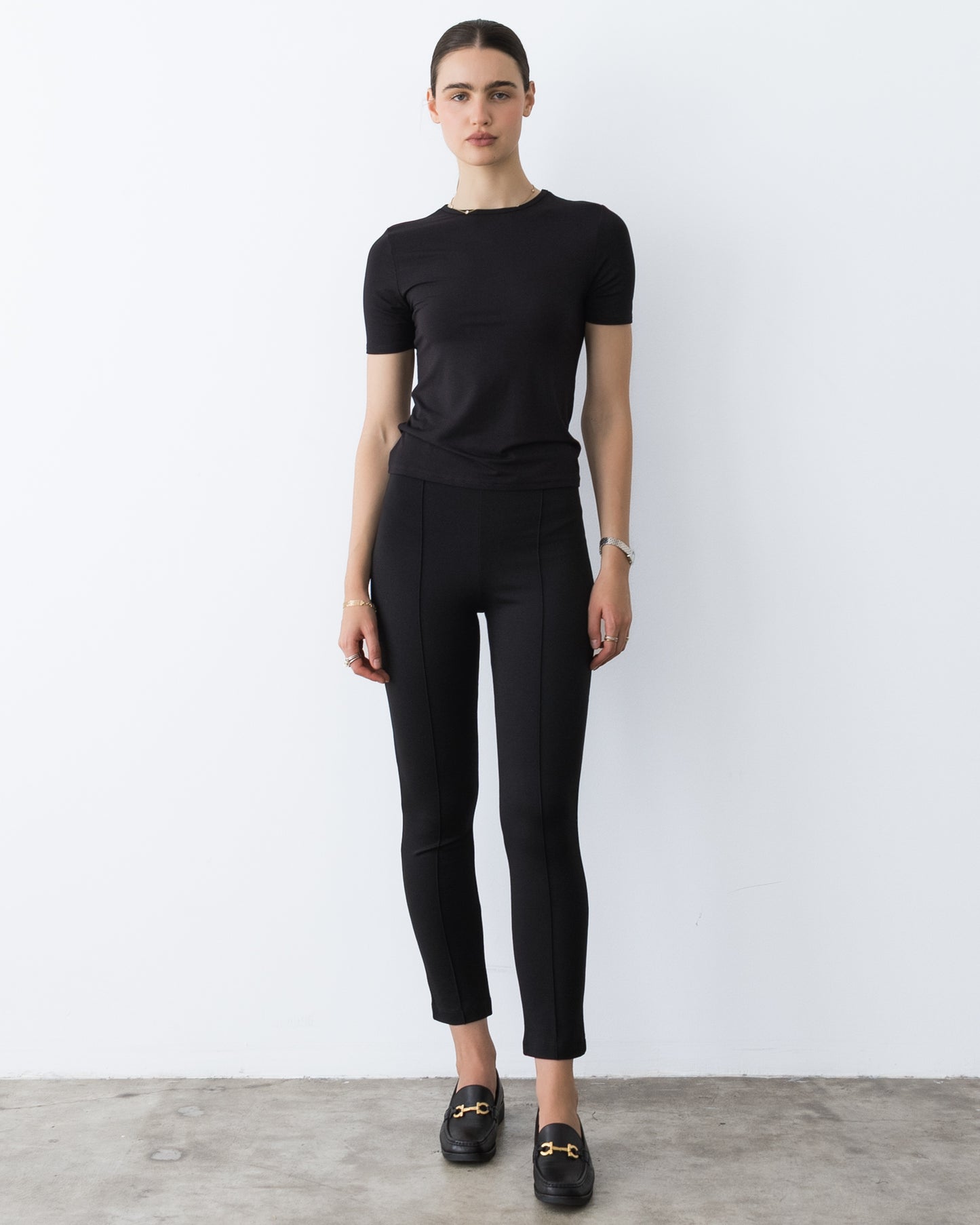 Black Ponte Knit Slim Leg Pant