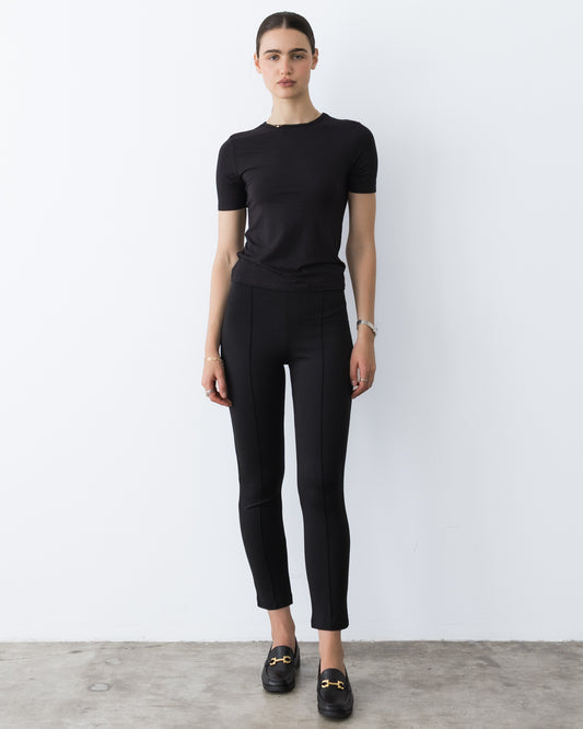 Black Ponte Knit Slim Leg Pant