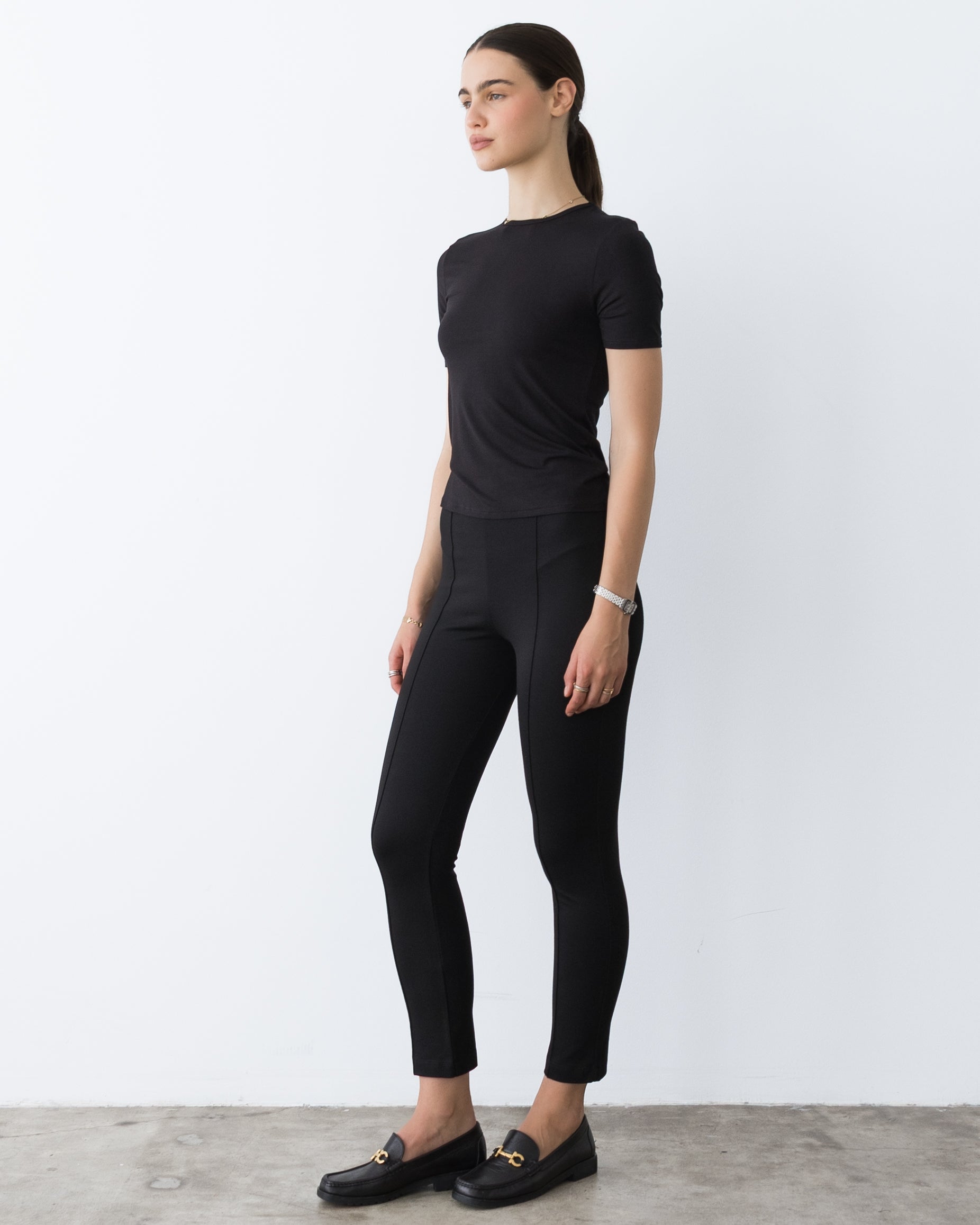 Black Ponte Knit Slim Leg Pant