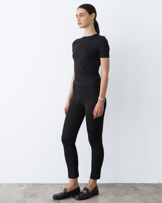 Black Ponte Knit Slim Leg Pant