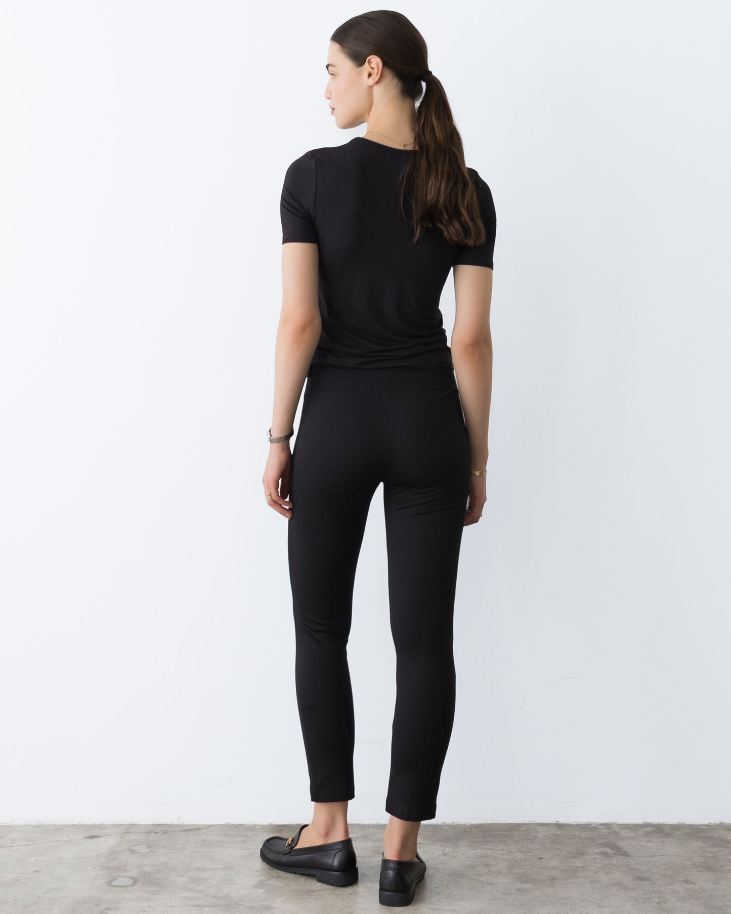 Black Ponte Knit Slim Leg Pant