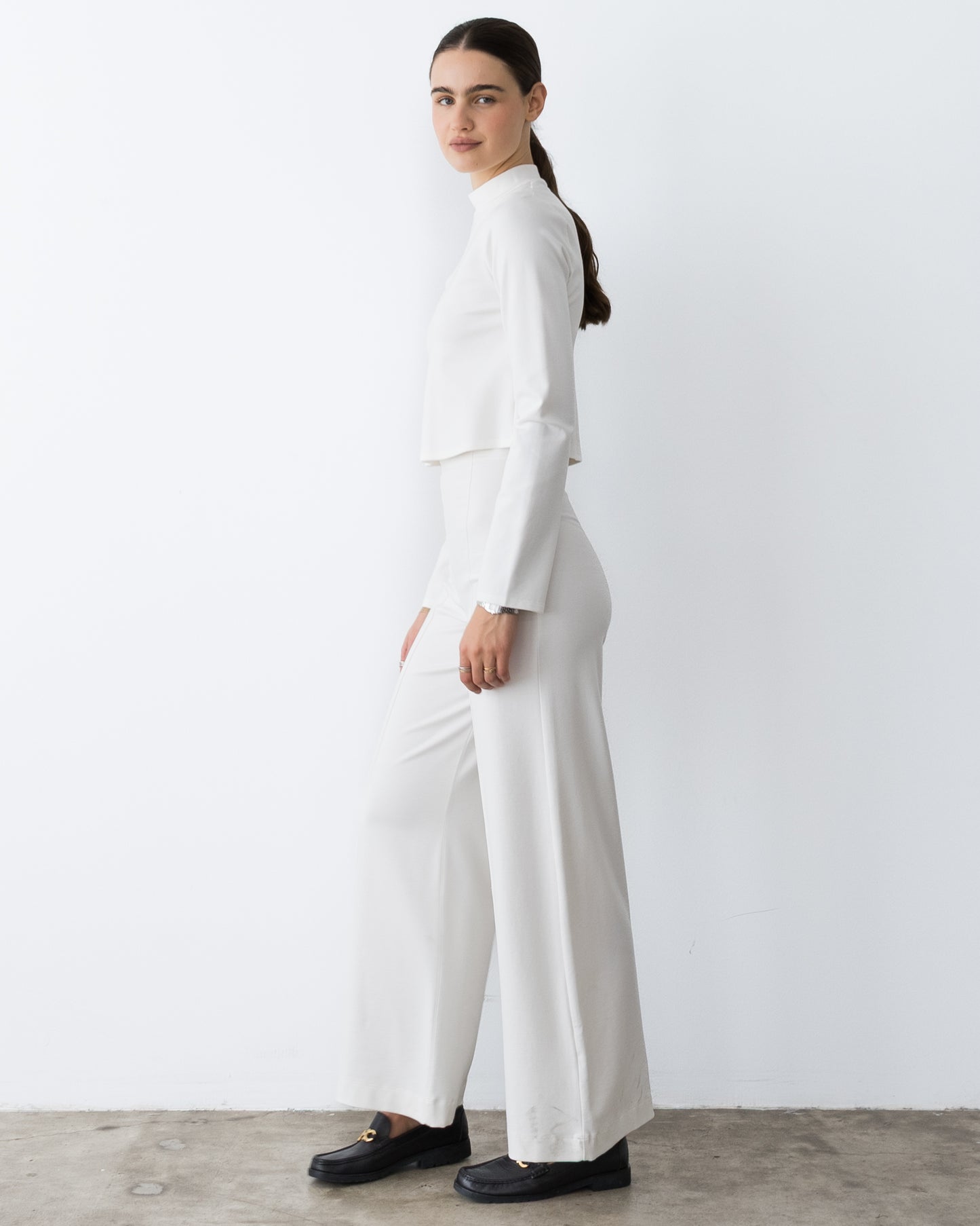Off-White Ponte Knit Mock Turtleneck Top