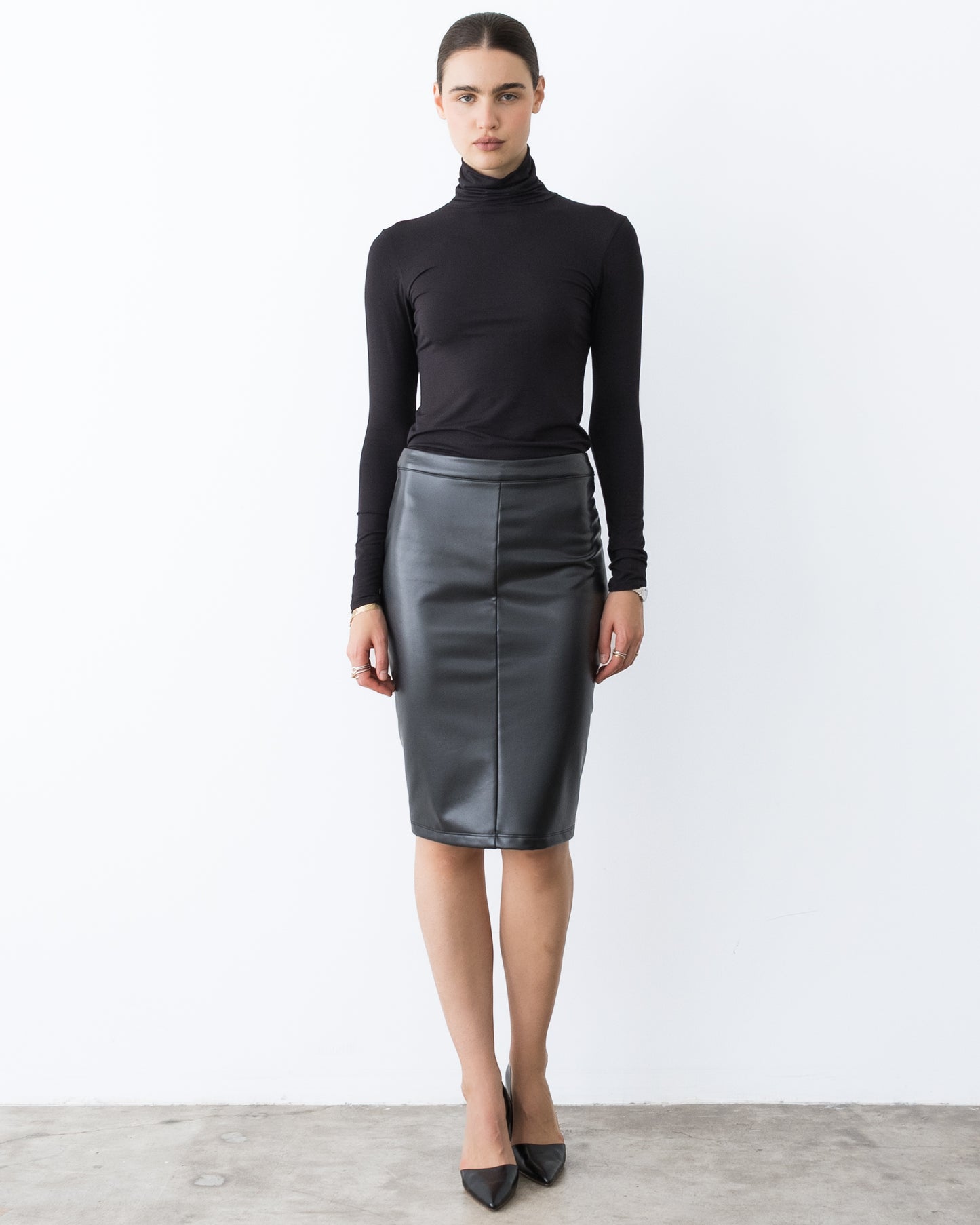 Black Vegan Leather Pencil Skirt