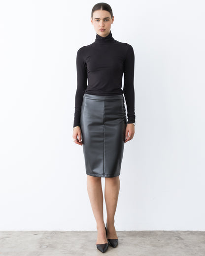 Black Vegan Leather Pencil Skirt