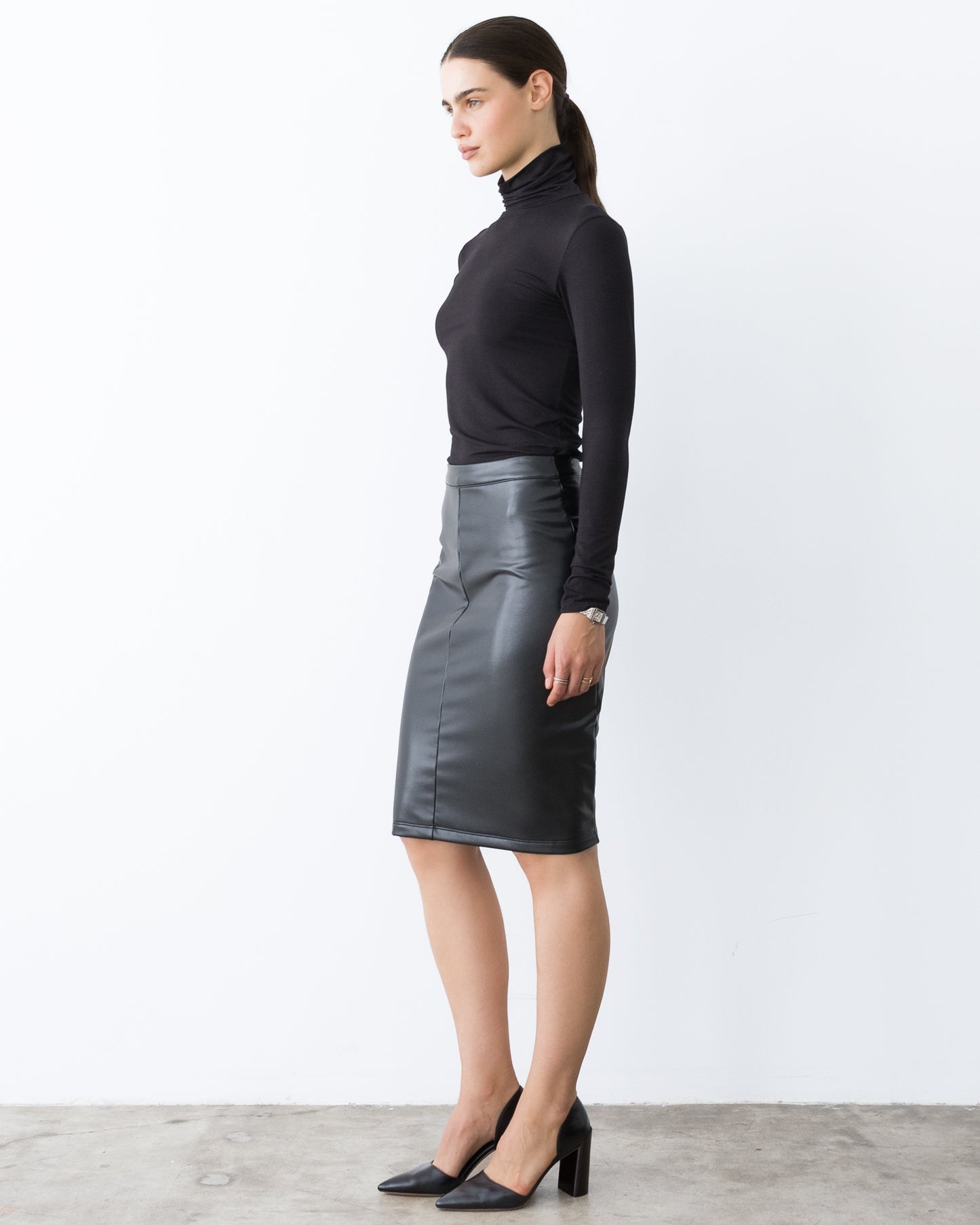 Black Vegan Leather Pencil Skirt