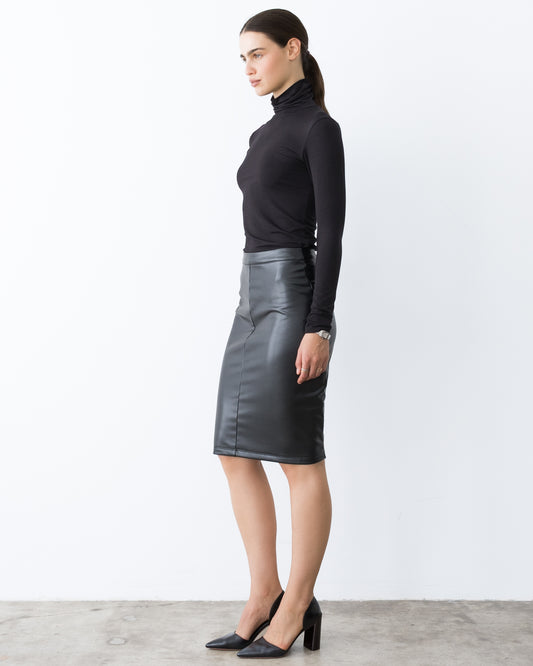 Black Vegan Leather Pencil Skirt