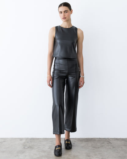 Black Vegan Leather Cropped Straight Leg Pant