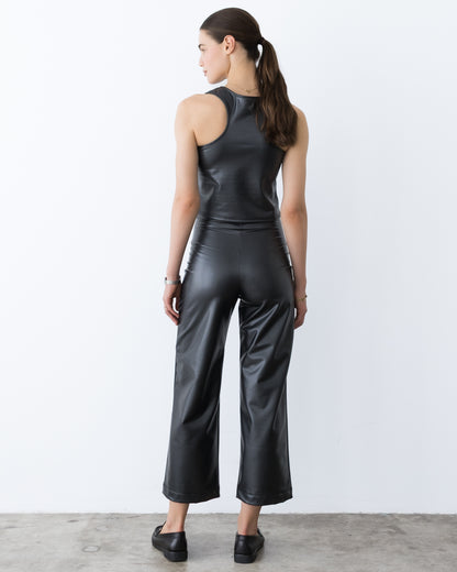 Black Vegan Leather Cropped Straight Leg Pant