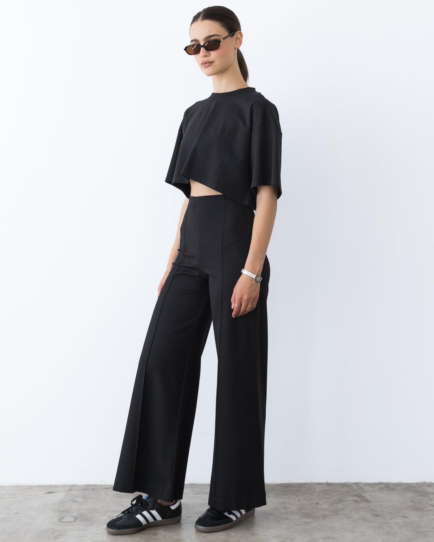 Black Ponte Knit Crop Top