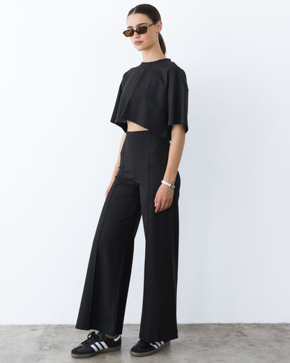 Black Ponte Knit Crop Top