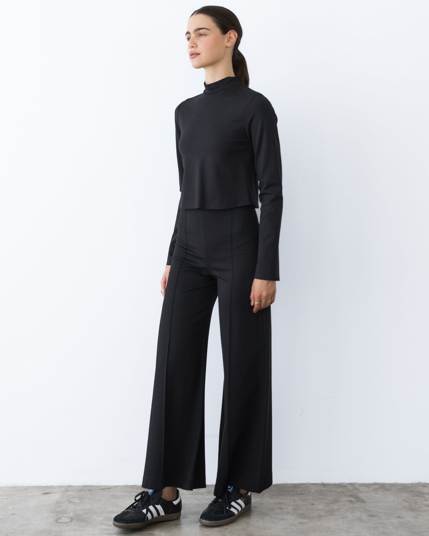 Black Ponte Knit Mock Turtleneck Top