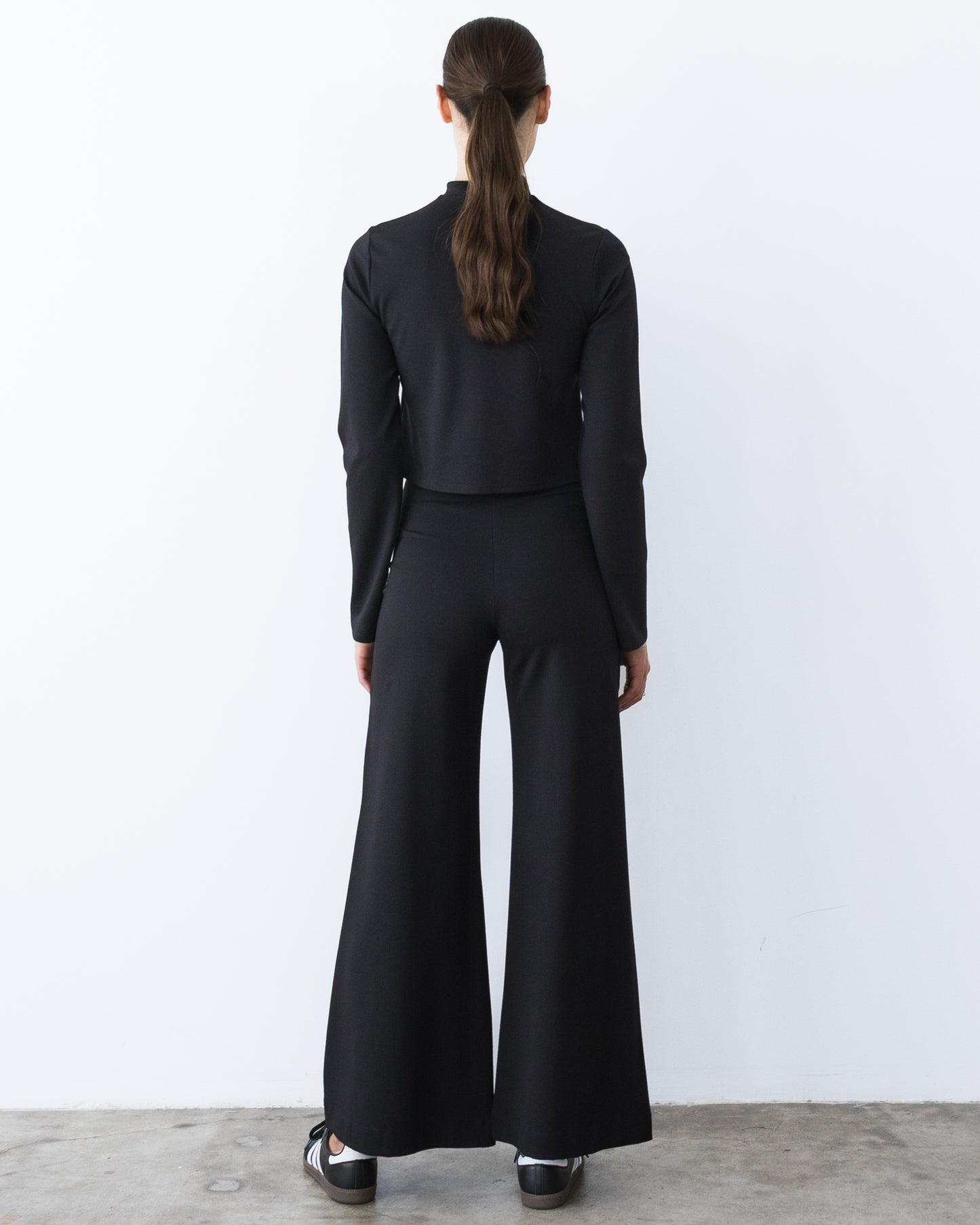 Black Ponte Knit Mock Turtleneck Top