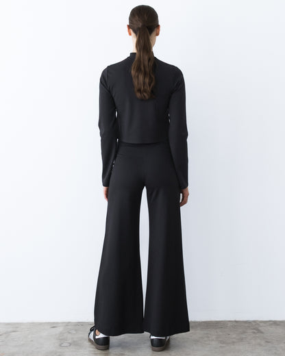 Black Ponte Knit Mock Turtleneck Top