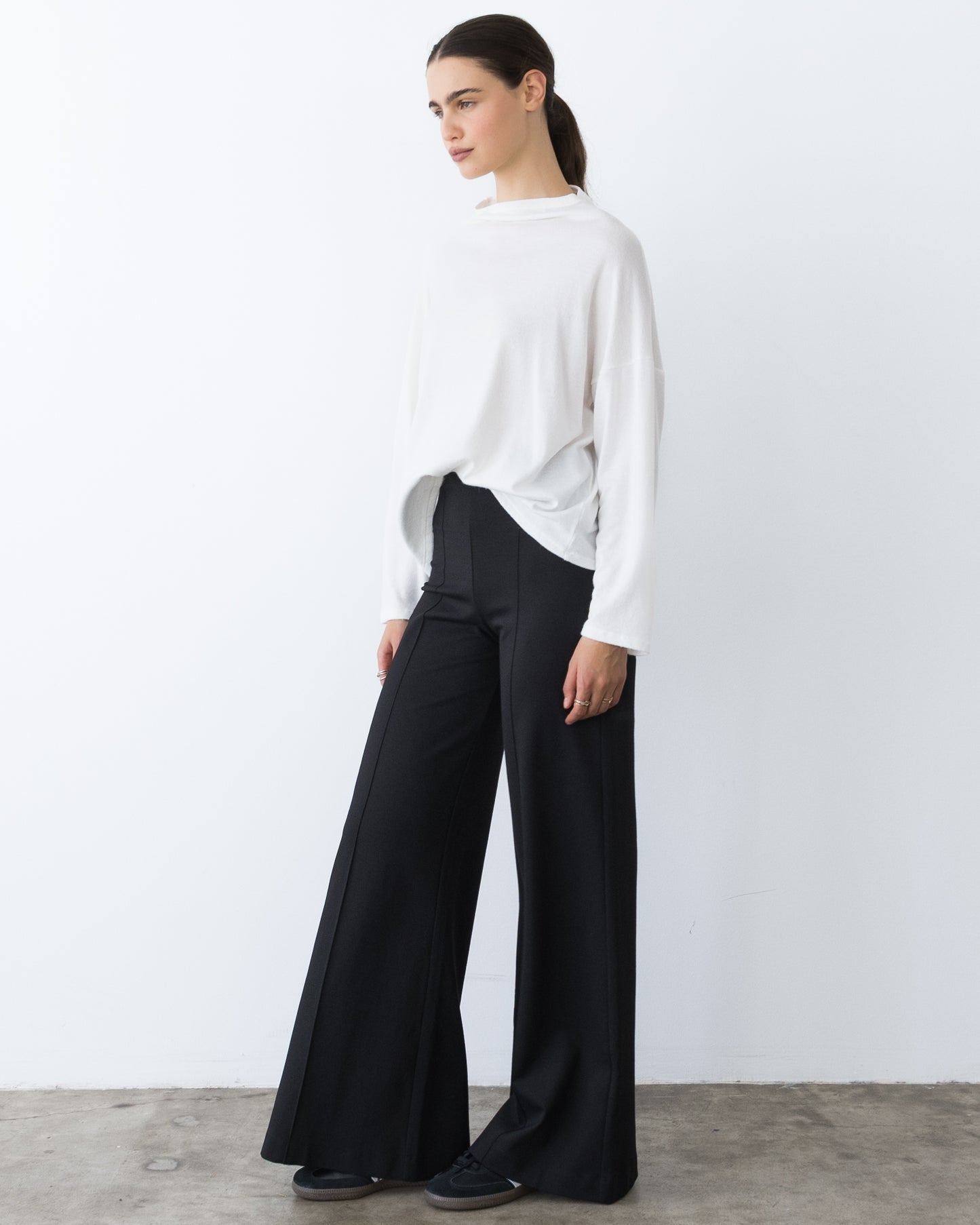 Ivory Sweater Knit Funnel Neck Top