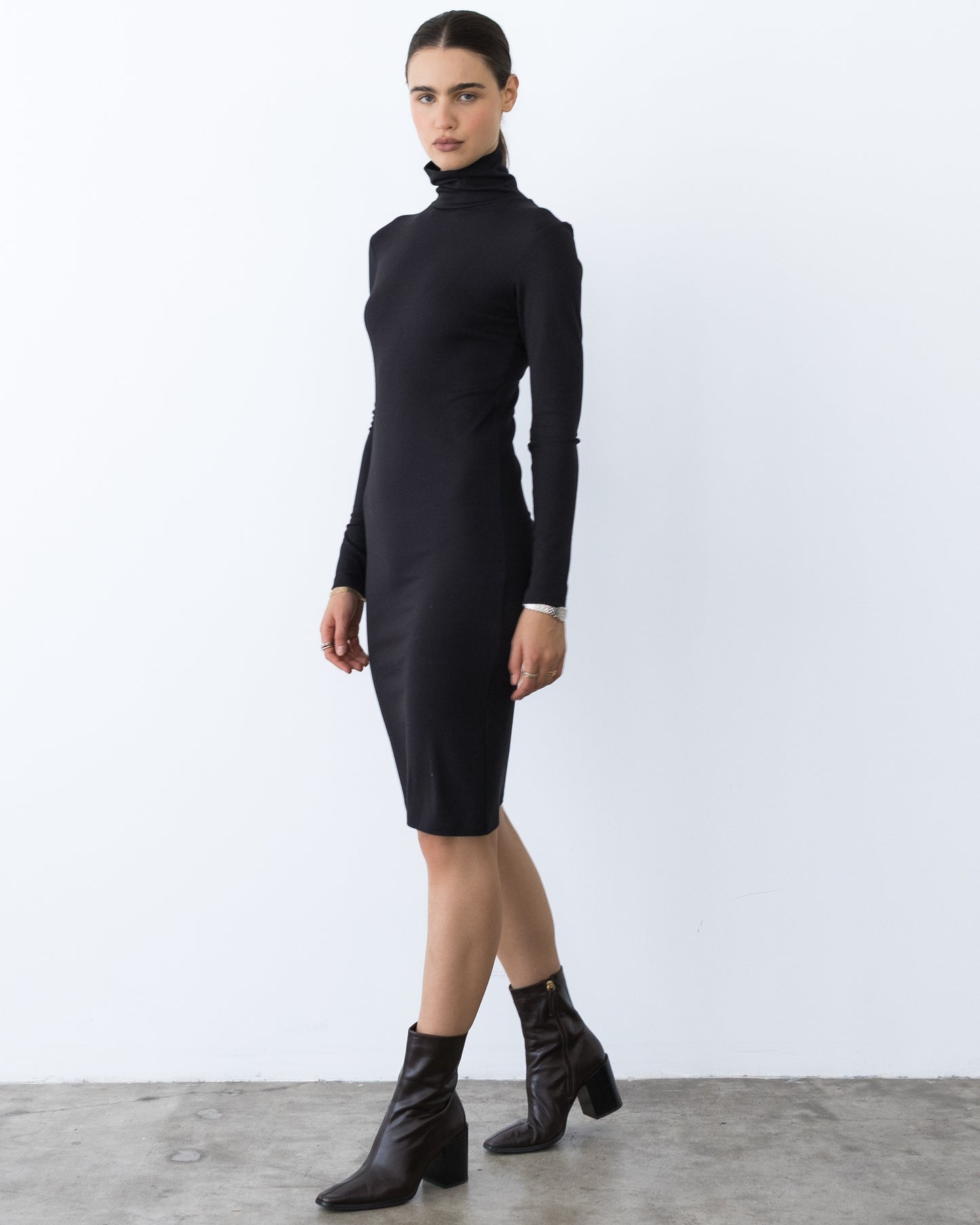 Black Midi Turtleneck Dress
